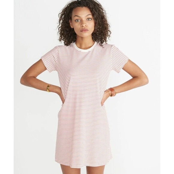 Marine Layer Melanie Dress Red Cream Size Medium Coastal Nautical Beach Vacation - Picture 2 of 7